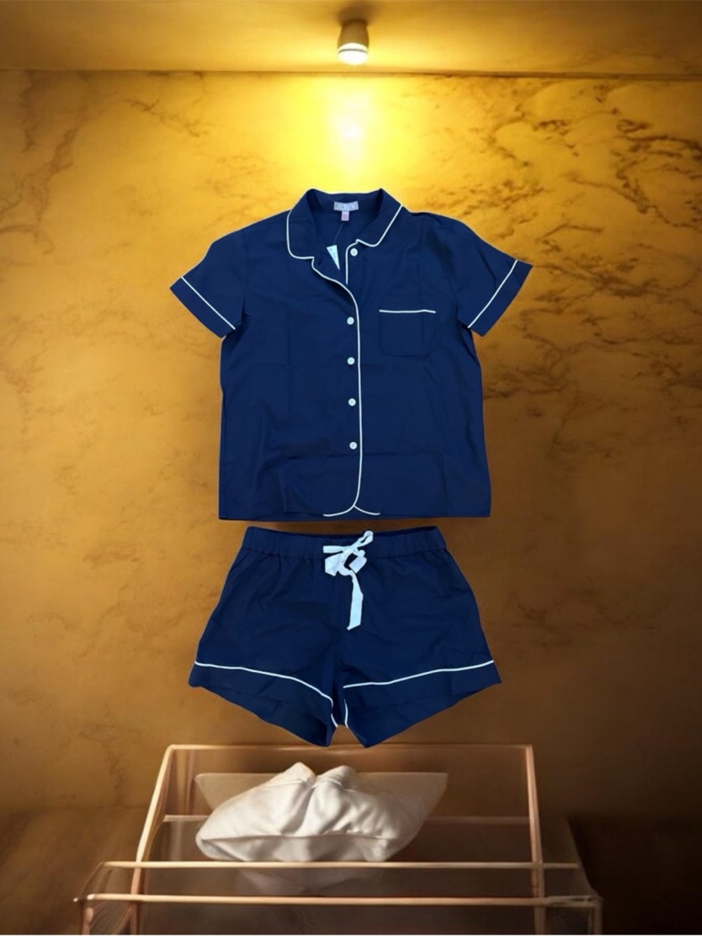 J.Crew End-on-End Cotton Pajama Short Set in Navy Size Small
